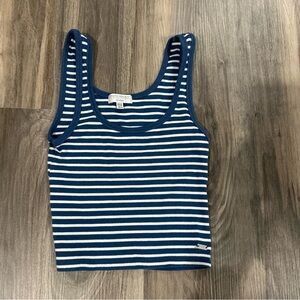 Blue & white striped cropped tank top